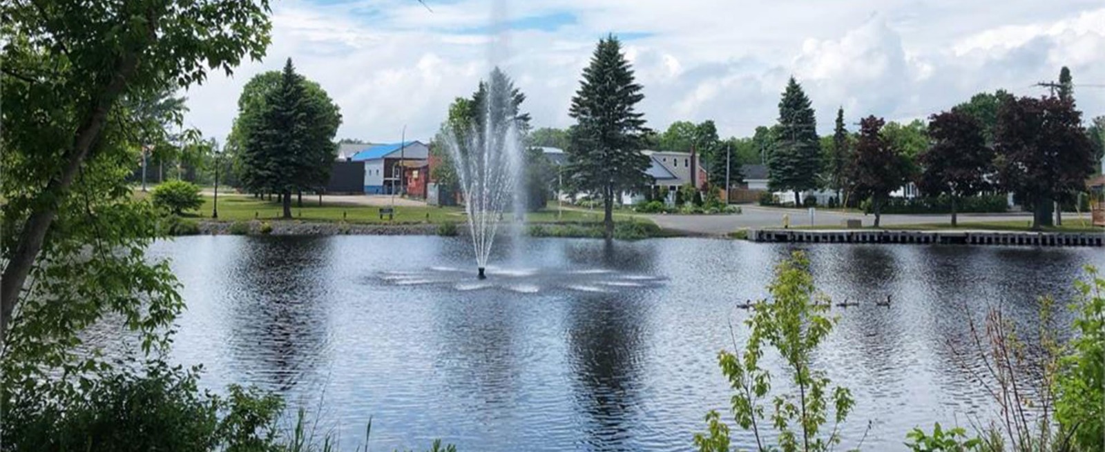 Blind River river front with fountain