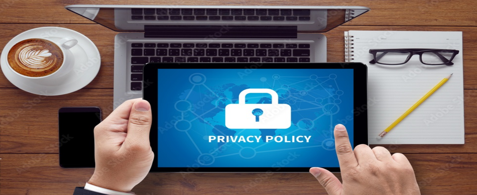 online privacy policy with computer and tablet